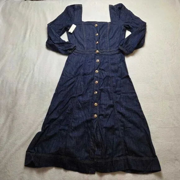 New US 10 Reformation x Anthropologie Celeste denim midi jean dress